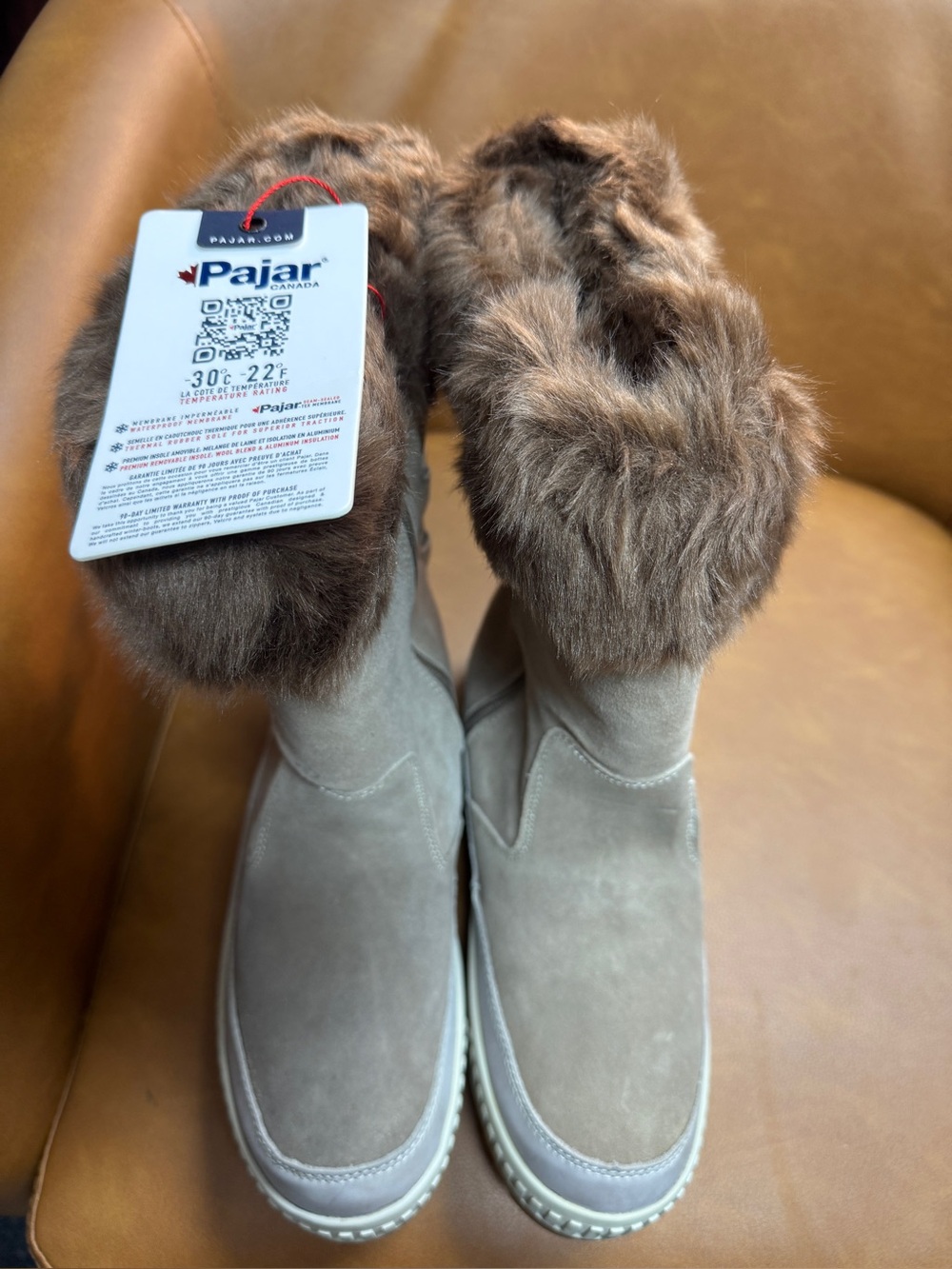 NWT Pajar Women's Taupe Suede Winter Boots with Brown Faux Fur Cuff
